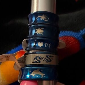 NWT Blue & Silver Stainless Steel Rings with Engravings for men or women